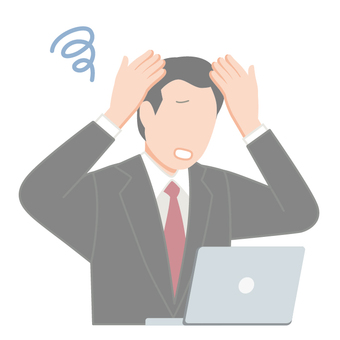 困るパソコン作業中のスーツの男性 悩む,困る,トラブル,40代,男性,人,1人,働く,仕事,スーツのイラスト素材