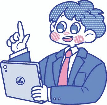 タブレット型のパソコンを操作する男子学生 学生,パソコン,オンライン,インターネット,デジタル,中学生,高校生,男の子,人物,制服のイラスト素材