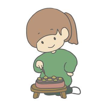 たこ焼きを作る女の子 たこ焼き,たこ焼き器,調理,料理,女の子,笑顔,手作り,焼く,食べ物,イベントのイラスト素材