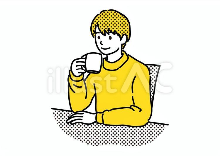 カップ　持つ　男性　コーヒー　休憩　黄色 人物,男性,男の子のイラスト素材
