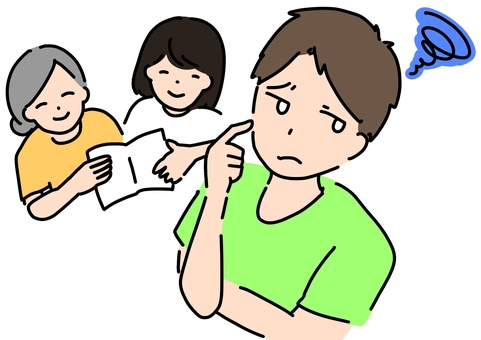 女性2人に勧誘されて困る男性　カラー 勧誘,男性,女性,宗教,しつこい,不快,カラーのイラスト素材