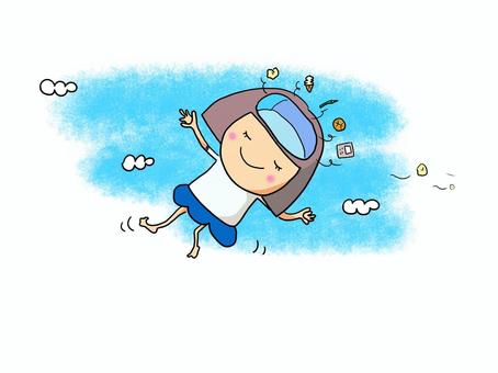 空っぽ　おかっぱ 空,頭,空っぽ,無,考えない,おかっぱ,女の子,休むのイラスト素材