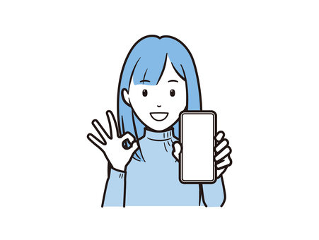 スマホを見せてOKサインをするニット女性 スマホ,スマートフォン,携帯電話,ok,サイン,ニット,セーター,カジュアル,女性,女の子のイラスト素材