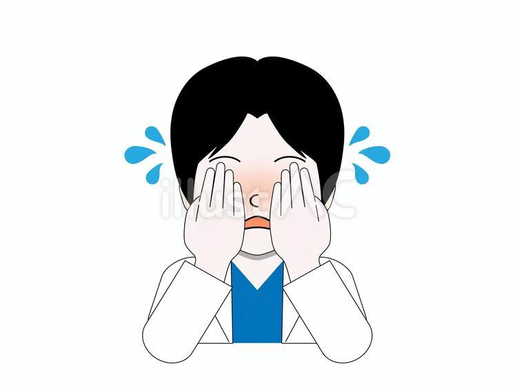 手で顔をおおい隠して赤面する白衣の人物  医師,医者,病院のイラスト素材