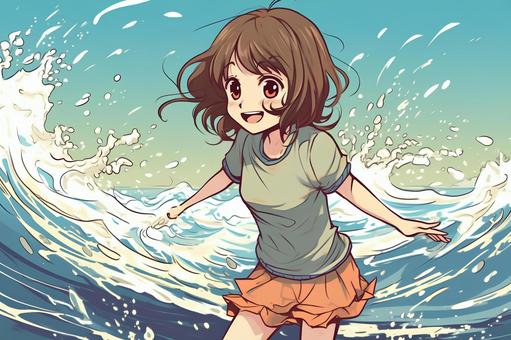 girl playing in the sea, JPG girl playing in the sea, sea, girl, frolic, JPG