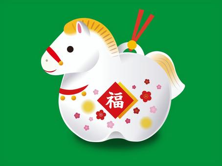 年賀状・干支・午年・横・白 年賀状・干支・午年・横・白 年賀状,干支,午年,馬,白,白色,福,置き物,イラスト,可愛いのイラスト素材