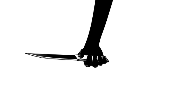 ナイフを構える手のシルエット（水平構え） ナイフ,刃物,包丁,武器,シルエット,手,腕,水平構え,脅威,サスペンスのイラスト素材