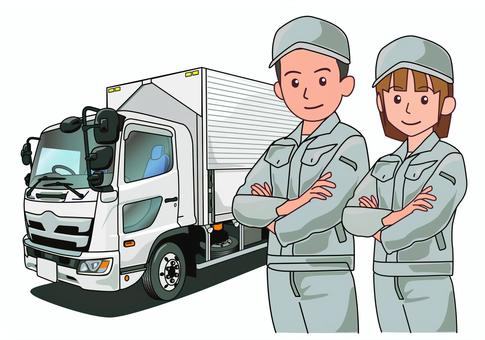 中型トラックとドライバー 中型,トラック,男性,女性,運転手,ドライバー募集,求人のイラスト素材