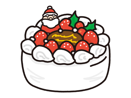 クリスマスのデコレーションケーキ_白 デコレーションケーキ,ケーキ,ショートケーキ,生クリーム,クリーム,スイーツ,洋菓子,ホールケーキ,サンタクロース,マジパンのイラスト素材