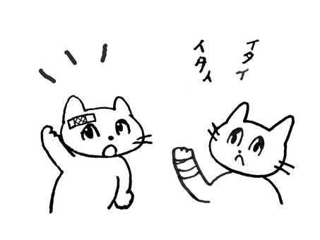 怪我をした猫さんの困り顔 猫,ペット,怪我,注意,手,顔,痛い,傷,治療,病院のイラスト素材