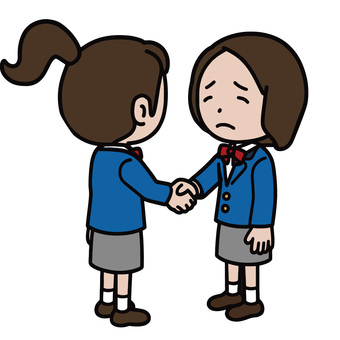 妥協する人 握手,妥協,仲間,苦笑い,友情,女子高生,制服,高校,中学のイラスト素材