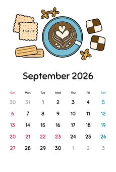 Illustration, calendar, 2026, september, 