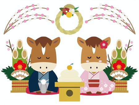 挨拶 馬,馬年,午,年賀状,正月,2026年,令和8年,午年,紋付袴,晴れ着のイラスト素材