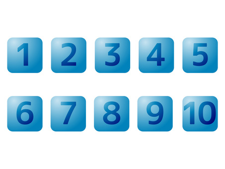 青いグラデの数字アイコンセット・1～10 数字,アイコン,ボタン,10,青,グラデーション,四角形,丸角,ポップ,立体のイラスト素材