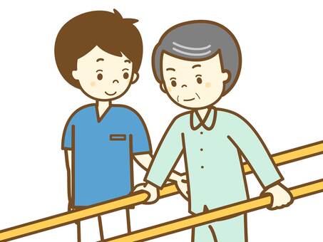 リハビリ　歩行訓練3 リハビリ,医療スタッフ,怪我,骨折,事故,理学療法士,病院,医療従事者,医療機関,医療のイラスト素材