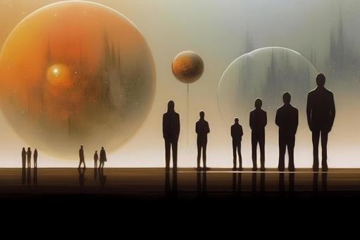 Illustration, people, silhouette, stand, 