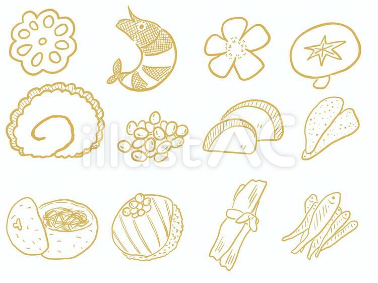 おせちの線画セット おせち,線画,年賀状のイラスト素材