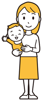  ロングヘア女性(黄)-165-全身 抱っこ,女性,女の子,人物,かわいい,赤ちゃん,育児,乳児,保育,子供のイラスト素材