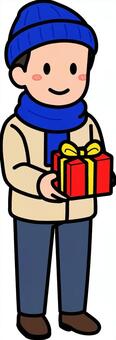 プレゼントを渡す紺の男子です。 プレゼント,シンプル,渡す,ギフト,贈り物,シーン,祝う,イベント,パーティー,クリスマスのイラスト素材