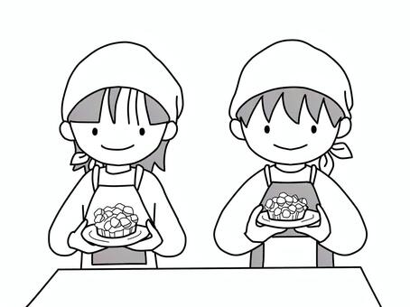 鬼まんじゅうを作る子 鬼まんじゅう,学校,家庭科,調理,料理,男の子,女の子のイラスト素材