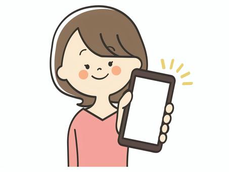 スマホ画面を見せる若い女性 スマホ,画面,見せる,登録,誘導,紹介,案内,説明,教える,お知らせのイラスト素材