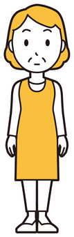  エプロンおばちゃん(黄)-181-全身 ポカン,おばちゃん,エプロン,お母さん,ママ,中年,おばさん,主婦,人物,かわいいのイラスト素材