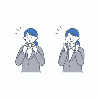 驚きと喜びのビジネス女性表情セット 人物,ビジネス,就活,女性,スーツ,驚き,喜び,表情,感情,成功のイラスト素材