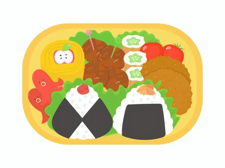 遠足のお弁当イラスト お弁当,遠足,行楽,昼食,食事,おかず,おにぎり,コロッケ,卵焼き,ウインナーのイラスト素材