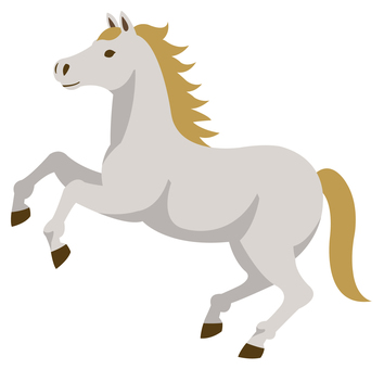 前足を上げる馬（白毛）_25 馬,午年,年賀状,午,干支,リアル,年賀状素材,年賀はがき,素材,2026年のイラスト素材