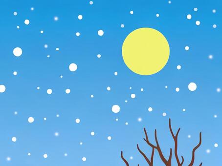 月と雪と枯木のイラストの背景壁紙素材画像 満月,雪,枯木,枝,空,イラスト,背景,壁紙,抽象的,冬のイラスト素材