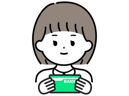 通帳を持つ女の子のシンプルなイラスト 女の子,通帳,銀行,口座,貯金,シンプル,かわいい,金融教育のイラスト素材