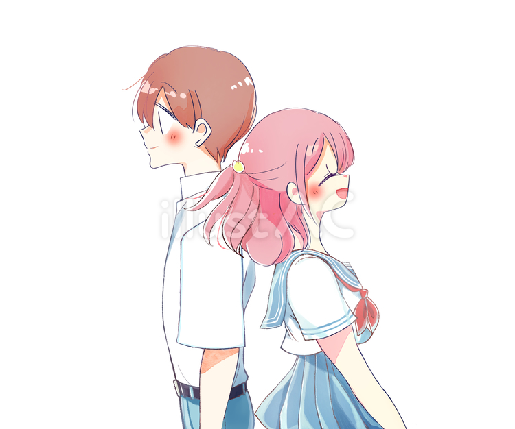 背中合わせの男女の学生 女性,男性,セーラー服のイラスト素材