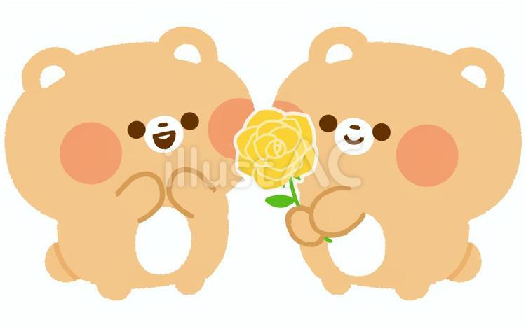 黄色い薔薇をプレゼントするくま2 薔薇,黄色,プレゼントのイラスト素材