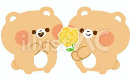 黄色い薔薇をプレゼントするくま2