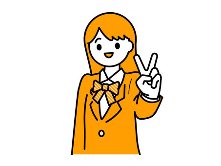 ピースをする学生01 人物,女性,10代,学校,学生,生徒,新入生,制服,高校生,中学生のイラスト素材