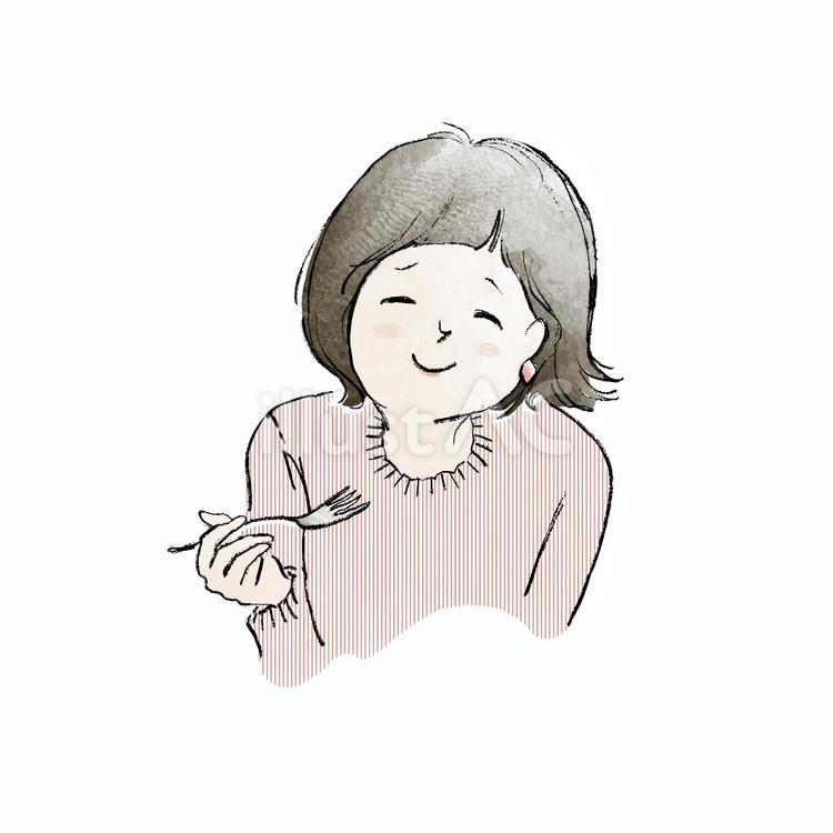 フォークを持って食事をする女性 女性,癒し,女の子のイラスト素材