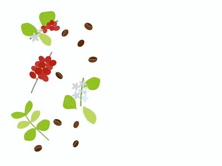 コーヒー コーヒー,花,葉っぱ,コーヒー豆,赤,緑,茶色のイラスト素材