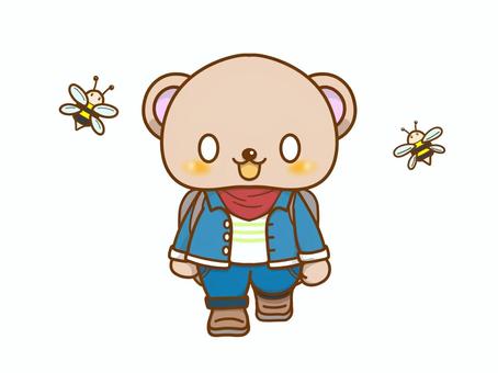 お出かけ くま,動物,外出,蜂,徒歩,正面,可愛い,イラストのイラスト素材