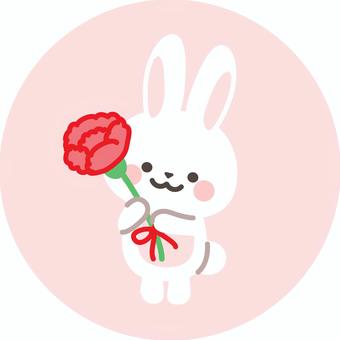 カーネーションを持つうさぎ_線なし4 うさぎ,母の日,カーネーション,花束,かわいい,キャラクター,動物,挿絵,ワンポイント,赤のイラスト素材