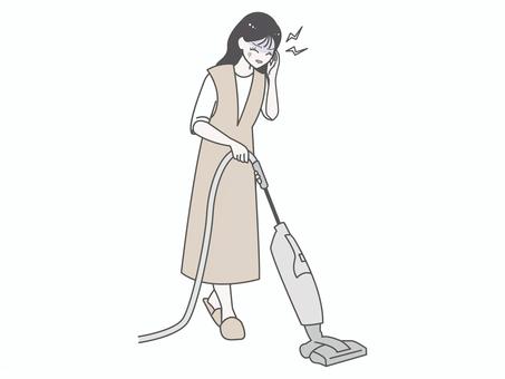 掃除機をかける女性｜強い頭痛 女性,掃除機,シンプル,かわいい,ベクター,おしゃれ,家事,掃除,主婦,頭痛のイラスト素材