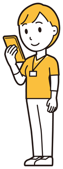  訪問看護師女性(黄)-236-全身 スマホ,訪問看護師,看護師,女性,医療,病院,介護,ナース,在宅看護,クリニックのイラスト素材