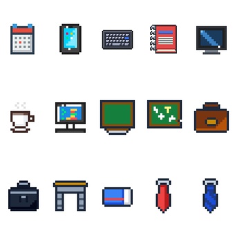 ビジネス＆教育に使えるドット絵セット ビジネス,教育,セット,ドット絵,ピクセルアート,カレンダー,スマホ,キーボード,ノート,モニターのイラスト素材