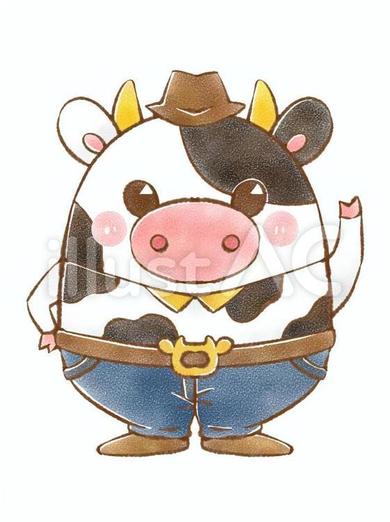 ウシのカウボーイさんの相棒 うし,年賀状,2021年のイラスト素材