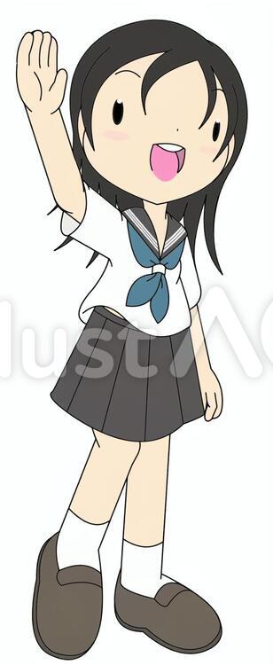 手を振る女学生 女子,女性,女子高生のイラスト素材