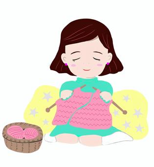 Illustration, girl, knit, yarn, 