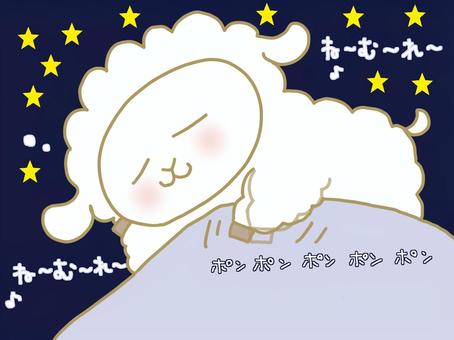 寝かしつける羊 寝かしつけ,添い寝,寝る,眠る,不眠,子守唄,ポンポン,夜,夜中,星のイラスト素材