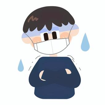 病気で体調が悪い/マスクをしている子供 病気,体調,悪い,マスク,風邪,インフルエンザ,コロナ,寒気,悪寒,医療のイラスト素材