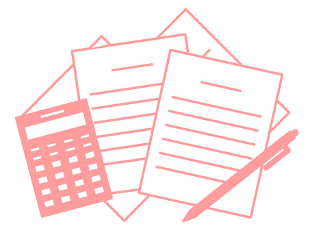 ビジネス・経理・税理士業・務計算機と書類 電卓,書類,計算機,資料,紙,ペン,事務用品,経理,会計,ビジネスのイラスト素材