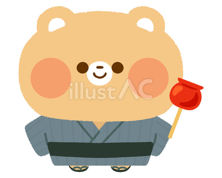 浴衣のくま（男の子/りんご飴） 浴衣,くま,お祭りのイラスト素材