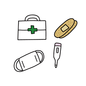 救急道具 教材,保健,医療,応急処置,治療,健康,物,絆創膏,救急箱,マスクのイラスト素材